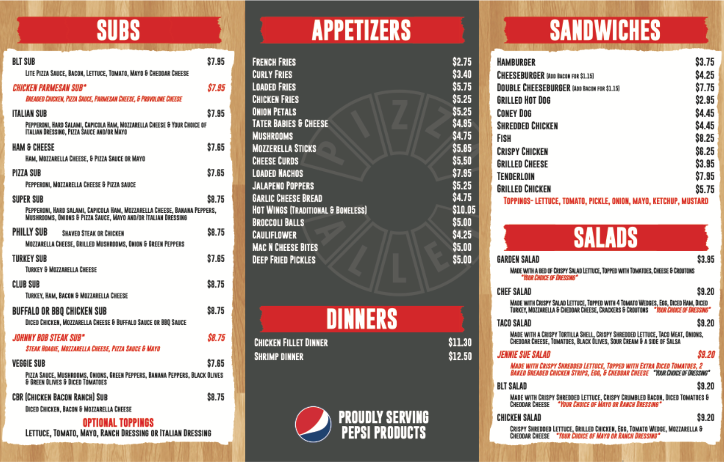 Pizza Alley Menu page 2